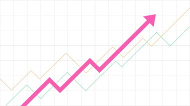 Pembe ve ince iş okunun iki satırla yükselmesi grafik ve şebeke geçmişi karı ve büyüyen geliri temsil ediyor.