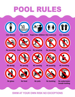 Yüzme havuzu uyarı işareti. Yüzme havuzunda pembe ve beyaz renklerin kombinasyonu yasaktır