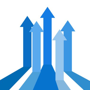 İş büyümesi, kar ve rekabete işaret eden 5 mavi ok