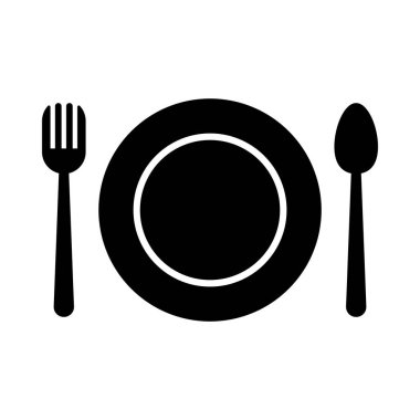Restoran Yemek Servisi Simgesi Tabak, Kaşık ve Çatal Simgesi