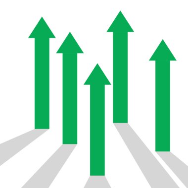 Gölgeli 5 yeşil ok takım çalışması, işbirliği ve rekabeti temsil ediyor ayrıca iş büyümesi, ilerleme, iyimserlik ve ticaret karı da