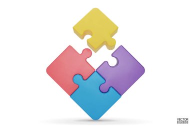 Puzzle pieces icon isolated on white background. Colorful jigsaw puzzle cube, strategy jigsaw business, and education. Puzzle, jigsaw, incomplete data concept. 3d vector illustration. clipart