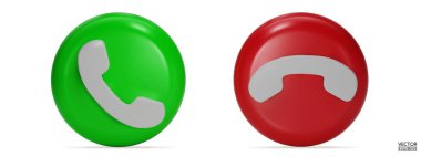 3D Gerçekçi Telefon Çağrı tuşu beyaz arkaplanda izole edildi. Telefona cevap ver ve geri çevir. Web sitesi tasarımı için telefon simgesi, mobil uygulama, UI. 3B Vektör İllüstrasyonu.