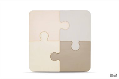 Bulmaca parçaları simgesi beyaz arkaplanda izole edildi. Bej yapboz kübü, strateji yap-boz işi ve eğitim. Bulmaca, yapboz, eksik veri konsepti. 3d vektör illüstrasyonu.