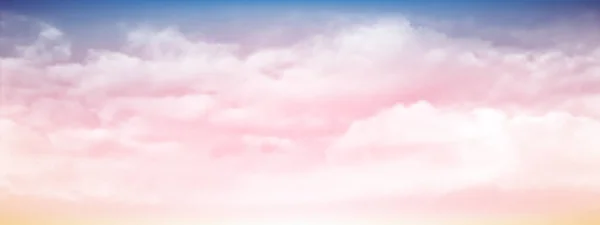 晴れた日には青空と白い柔らかい雲が空に浮かんでいました 雲の景色がカラフルで美しい空気と太陽の光 日没の空を背景に 青ピンクの空ベクトルイラスト — ストックベクタ