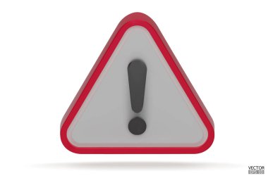 3d Gerçekçi kırmızı üçgen uyarı işareti beyaz arkaplanda izole edildi. Tehlike uyarısı işareti ve ünlem işareti. Tehlike, Alarm, Tehlikeli dikkat ikonu. 3B Vektör illüstrasyonu.