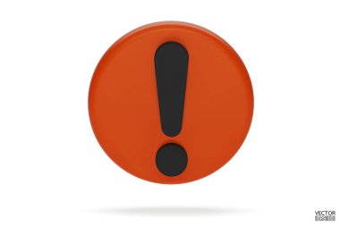 3D Gerçekçi Turuncu Yuvarlak Uyarı işareti beyaz arka planda izole edildi. Tehlike uyarısı işareti ve ünlem işareti. Tehlike, Alarm, Tehlikeli dikkat ikonu. 3B Vektör illüstrasyonu.