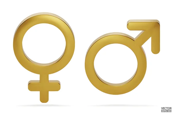 stock vector Gold Male and Female symbol icon isolated on white background. Male and female icon set. The symbol for web site, design, logo, app and UI. Gender Icon pink and blue symbol. 3D vector illustration.