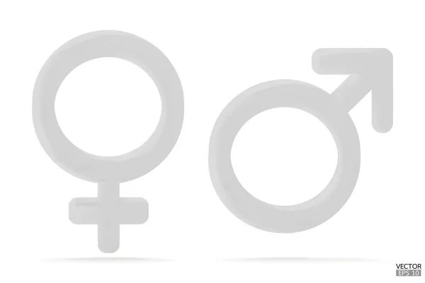 白色的男性和女性符号图标孤立在白色的背景 男性和女性图标集 应用程序和用户界面的符号 性别图标白色符号 3D矢量插图 — 图库矢量图片