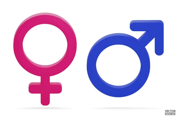 在白色背景上孤立的男性和女性符号图标 男性和女性图标集 应用程序和用户界面的符号 性别图标粉色和蓝色符号 3D矢量插图 — 图库矢量图片