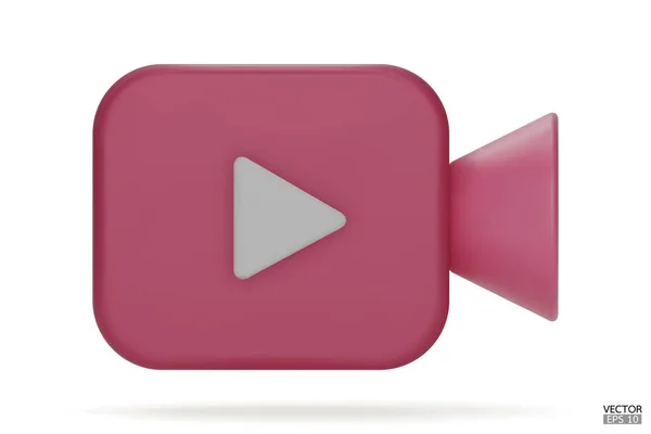 粉色摄像机图标隔离在白色背景上 3D现实的电影图标 播放按钮界面的应用程序和网页 流媒体 多媒体概念 3D矢量插图 — 图库矢量图片