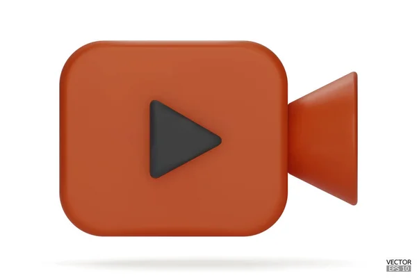 橙色摄像机图标隔离在白色背景上 3D现实的电影图标 播放按钮界面的应用程序和网页 流媒体 多媒体概念 3D矢量插图 — 图库矢量图片
