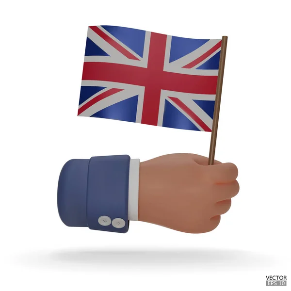 Mano Sostiene Icono Bandera Del Reino Unido Aislado Sobre Fondo — Vector de stock