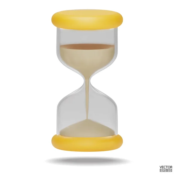 白い背景に砂が隔離された3Dリアルな砂時計 黄色の砂時計のアイコン 砂の時計 タイマーロゴ 砂時計のシンボル 3Dベクトルイラスト — ストックベクタ