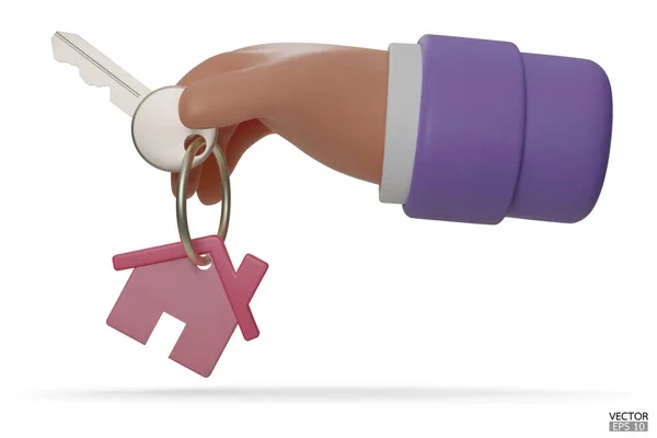 Cartoon Hand Holding House Keys Mortgage Loan Hand Holds Keys — Stock Vector
