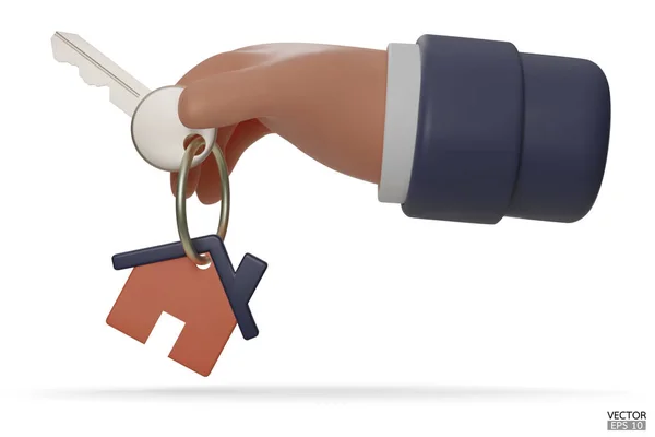Cartoon Hand Holding House Keys Mortgage Loan Hand Holds Keys — Stock Vector