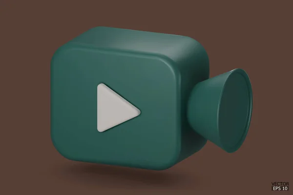 背景に緑のビデオカメラアイコンが隔離されています 3D現実的な映画のアイコン アプリケーションやWebページのインターフェイスのための再生ボタン ビデオ ストリーミング マルチメディアの概念 3Dベクトル図 — ストックベクタ