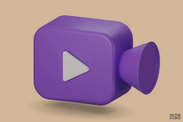 Icono Cámara Vídeo Púrpura Aislar Fondo Icono Película Realista Botón — Vector de stock