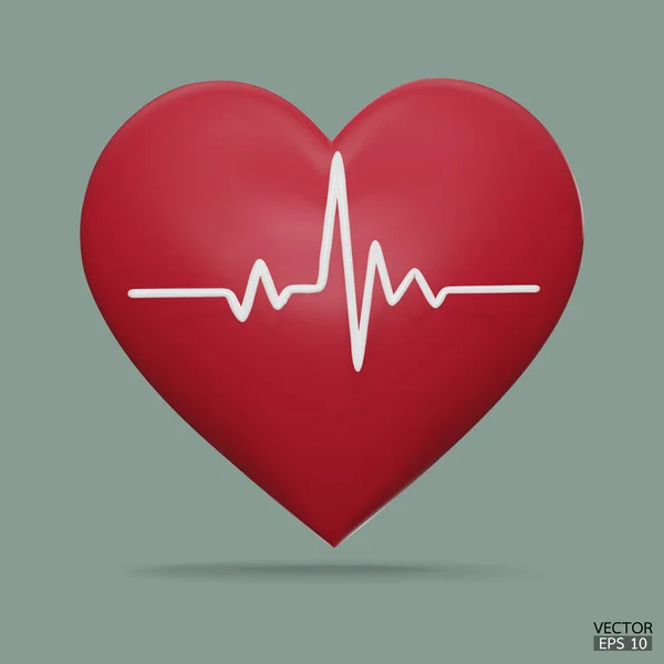 红心与白色脉线图标为设计 心脏脉搏 心律失常孤独心动图健康的生活方式 心脏辅助 脉搏跳动措施 医疗保健概念 3D矢量说明 — 图库矢量图片