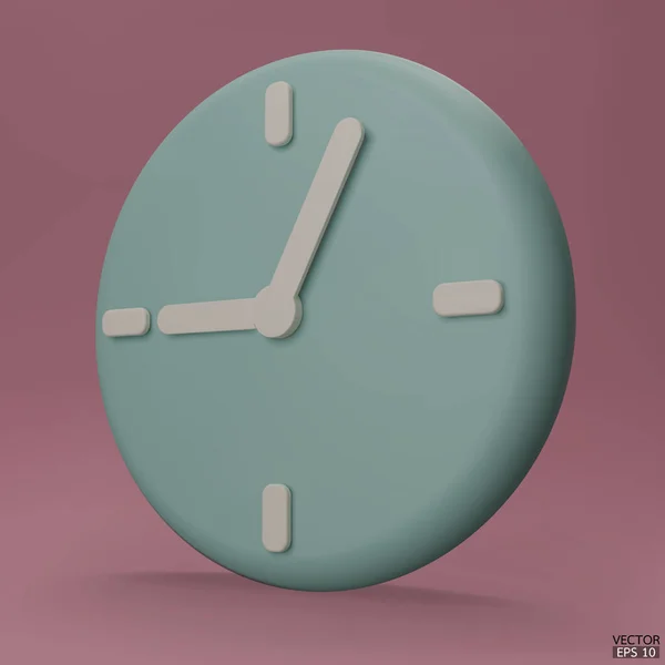 ピンクの背景に隔離されたパステルグリーンの時計 3Dラウンドクロックアイコン 漫画最小限のスタイル 時間管理 時間の測定 および時間管理 アイコンロゴ アプリUiを時計します 3Dベクトルイラスト — ストックベクタ