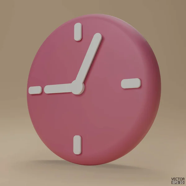 Pastel Ροζ Ρολόι Απομονώνονται Μπεζ Φόντο Στρογγυλό Ρολόι Εικονίδιο Cartoon — Διανυσματικό Αρχείο