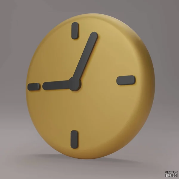Relógio Ouro Isolado Fundo Bege Ícone Relógio Desenhos Animados Estilo —  Vetores de Stock