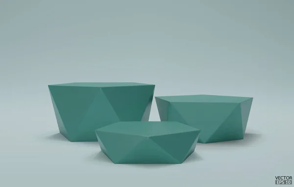 3Dベクトル幾何学ステップ表彰台 3緑の六角形の立方体 緑の背景に緑の四角形の表彰台 コンセプトシーンステージショーケース プロモーション販売 バナー 化粧品 3Dベクトル図 — ストックベクタ