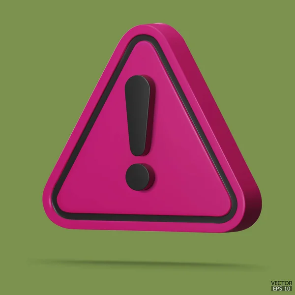 Трехмерный Реалистичный Розовый Треугольник Предупреждающий Знак Изолирован Заднем Плане Предупреждающий — стоковый вектор