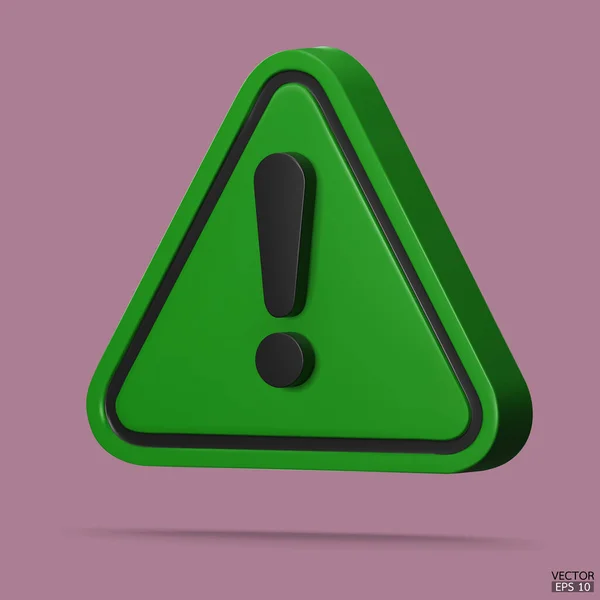 Реалистичный Зеленый Треугольник Предупреждающий Знак Изолирован Заднем Плане Предупреждающий Знак — стоковый вектор