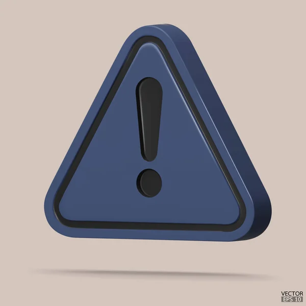 Трехмерный Реальный Синий Треугольник Предупреждающий Знак Изолирован Заднем Плане Предупреждающий — стоковый вектор