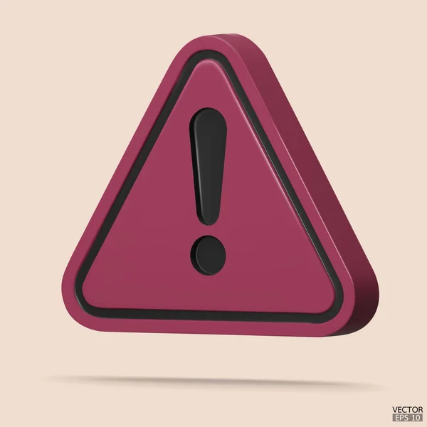 Трехмерный Реалистичный Розовый Треугольник Предупреждающий Знак Изолирован Заднем Плане Предупреждающий — стоковый вектор