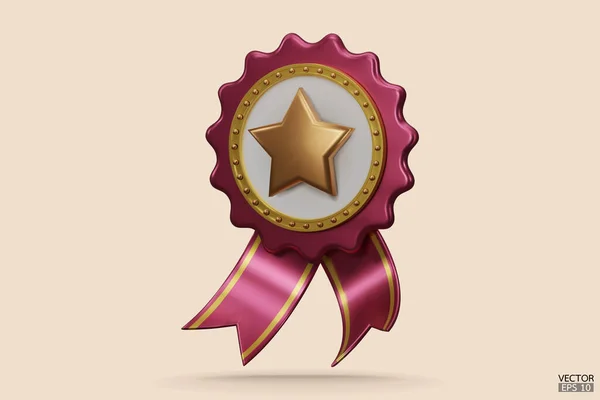 Kvalita Růžové Zlato Zaručuje Medaili Hvězdou Stuhou Rose Gold Odznak — Stockový vektor