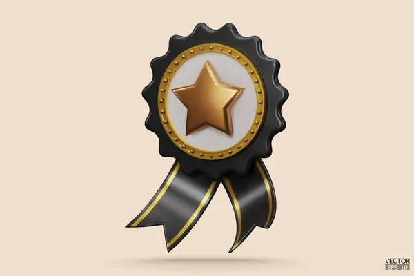 Quality Guarantees Medal Star Ribbon Black Badge Warranty Icon Isolated — Stock Vector