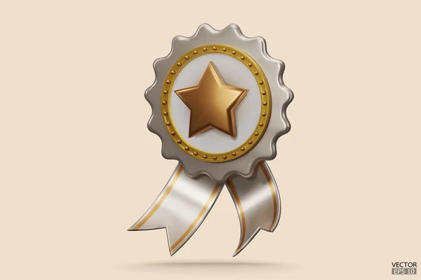 Quality Guarantees Medal Star Ribbon Beige Badge Warranty Icon Isolated — Stock Vector