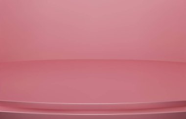 Soyut Lüks pembe arka plan. Boş pembe Gradyan Odası, Stüdyo, Uzay. Ürünlerinizi göstermek için arka plan olarak kullanılan eğri bir sahne. 3B vektör çizimi.
