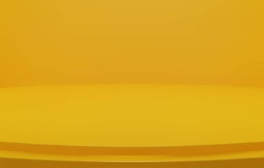 Soyut lüks sarı arka plan. Boş sarı Gradyan Odası, Stüdyo, Uzay. Ürünlerinizi göstermek için arka plan olarak kullanılan eğri bir sahne. 3B vektör çizimi.