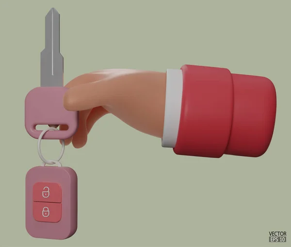 Cartoon Hand Hält Die Rosa Autoschlüssel Hypothekendarlehen Die Hand Hält — Stockvektor