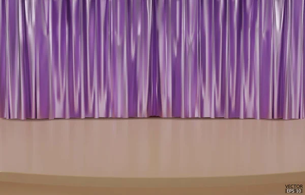 Порожня Театральна Сцена Фіолетовими Оксамитовими Шторами Закрита Фіолетова Металева Сценічна — стоковий вектор