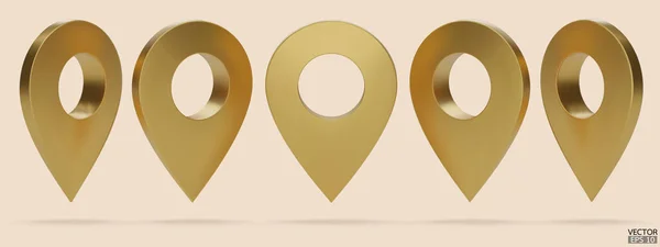 ベージュ地に隔離された黄金の地図ポインタのセット 金の位置ピンまたはナビゲーション 地図ポインタ シンボル 位置の3Dロケーターマーク 3Dベクトル図 — ストックベクタ