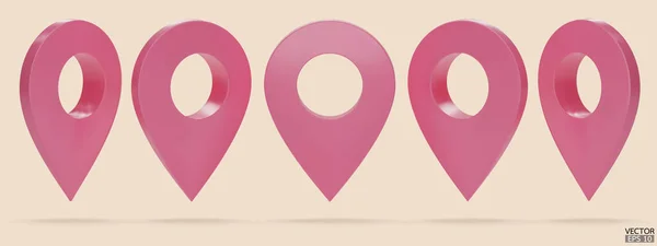 一组粉红色的地图指针 在米色背景上孤立 粉色定位销或导航 地图指针 位置的3D定位器标记 3D矢量插图 — 图库矢量图片