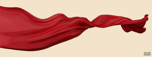 Flying Seta Rossa Tessuto Bandiera Sfondo Elegante Raso Rosso Liscio — Vettoriale Stock