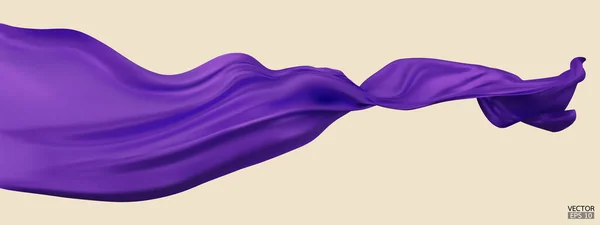 飛行紫色の絹織物の旗の背景 ベージュ地に分離された滑らかなエレガントな紫色のサテングランドオープン式のための背景 紫のカーテン 3Dベクトル図 — ストックベクタ