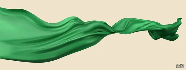 Fondo Bandera Tela Seda Verde Volador Liso Elegante Satén Verde — Vector de stock