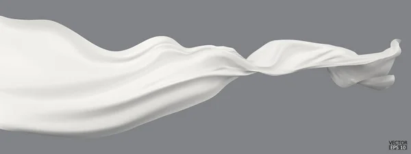 Flying Bílé Hedvábí Textilní Tkaniny Vlajka Pozadí Hladký Elegantní Bílý — Stockový vektor