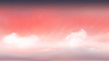 Açık bir günde kırmızı turuncu renkli gökyüzü ve beyaz yumuşak bulutlar gökyüzünde süzüldü. Güzel hava ve bulutlu güneş ışığı. Arka plan için gün batımı gökyüzü. Vektör illüstrasyonu.