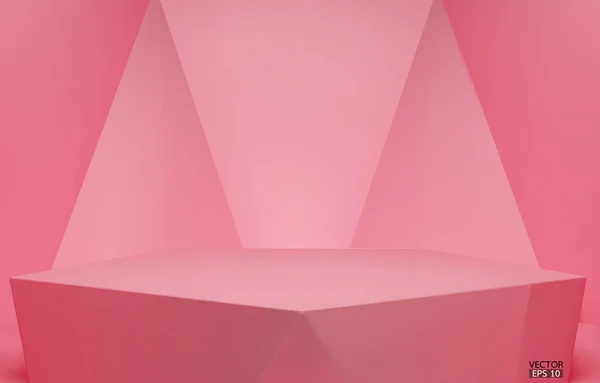Podio Geometrico Vettoriale Cubo Esagonale Rosa Podio Quadrato Sfondo Rosa — Vettoriale Stock