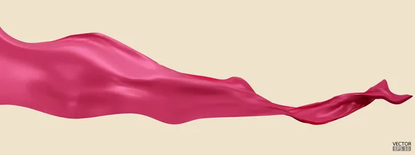 空飛ぶピンクの絹織物の旗の背景 ベージュに閉じ込められた滑らかなエレガントなピンクサテングランドオープン式のための背景 ピンクのカーテン 3Dベクトル図 — ストックベクタ