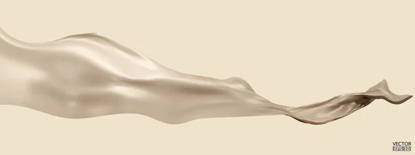 Flying Beige Zijde Textiel Vlag Achtergrond Glad Elegante Beige Satin — Stockvector