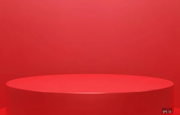 Glänzend Roter Runder Sockel Auf Studiokulissen Red Blank Display Oder — Stockvektor