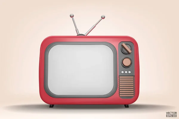 Renderizar Rojo Vintage Televisión Estilo Dibujos Animados Aislar Fondo Minimal — Vector de stock